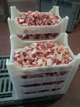Сортировка мяса, нарезанного кубиками